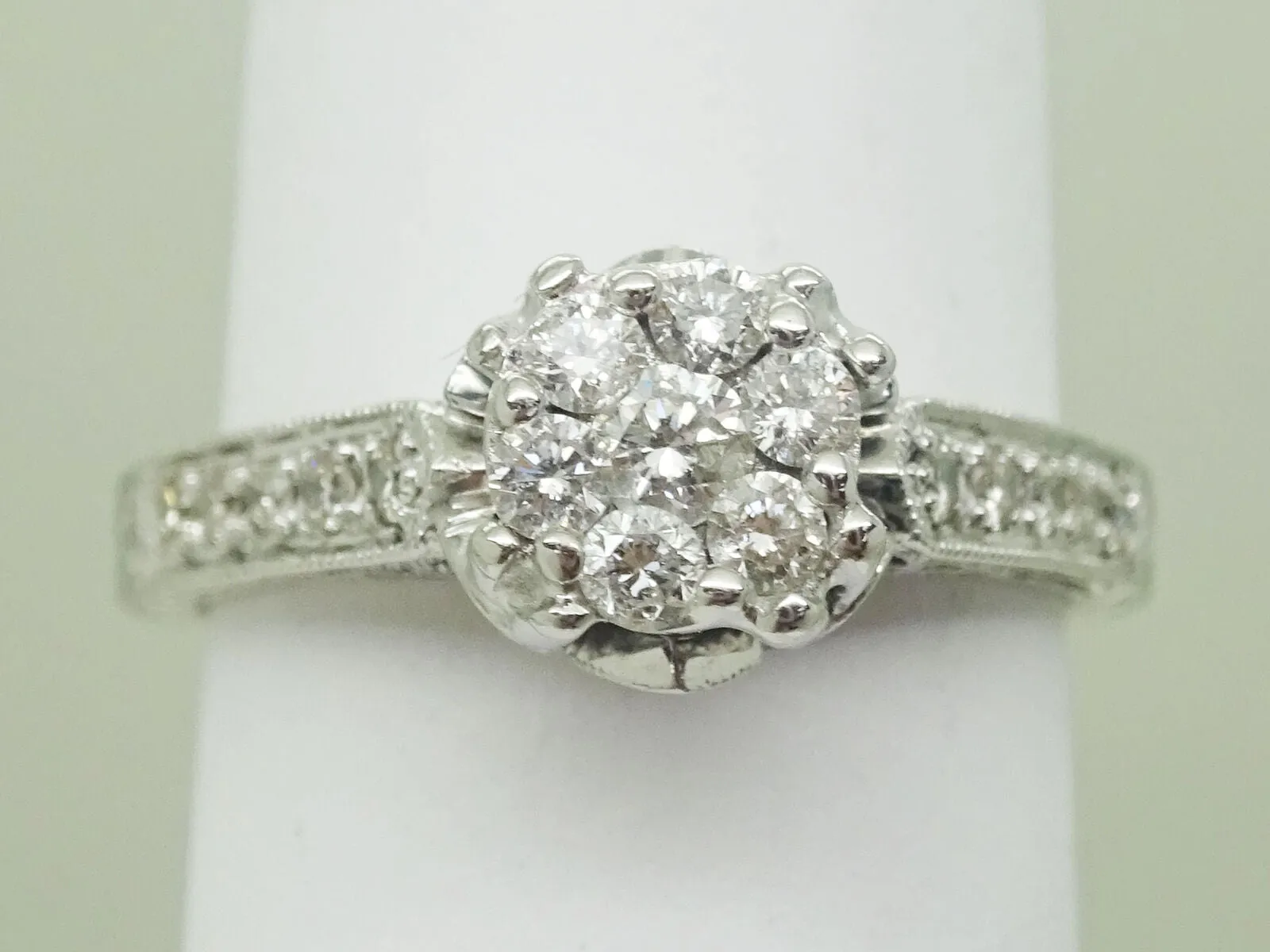 0.50ct tw Ladies Diamond Flower Cluster Engagement Ring 14k White Gold Size 5.75