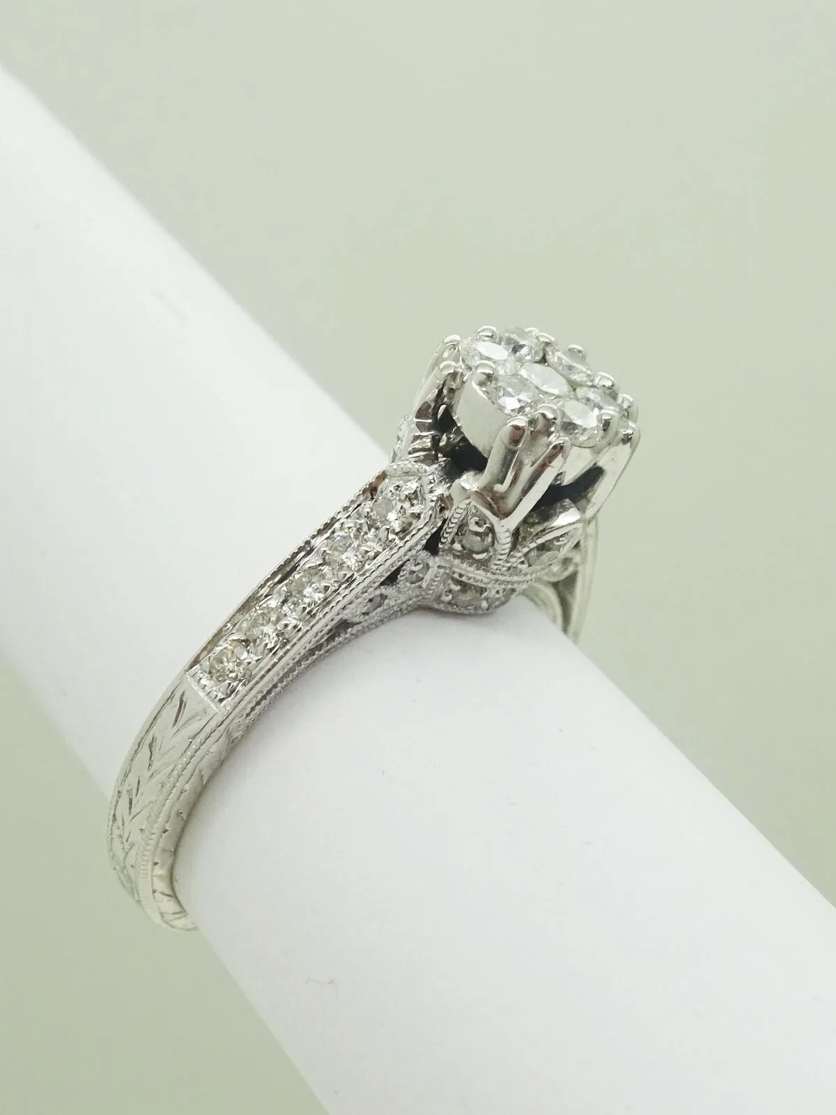 0.50ct tw Ladies Diamond Flower Cluster Engagement Ring 14k White Gold Size 5.75