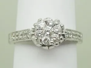 0.50ct tw Ladies Diamond Flower Cluster Engagement Ring 14k White Gold Size 5.75