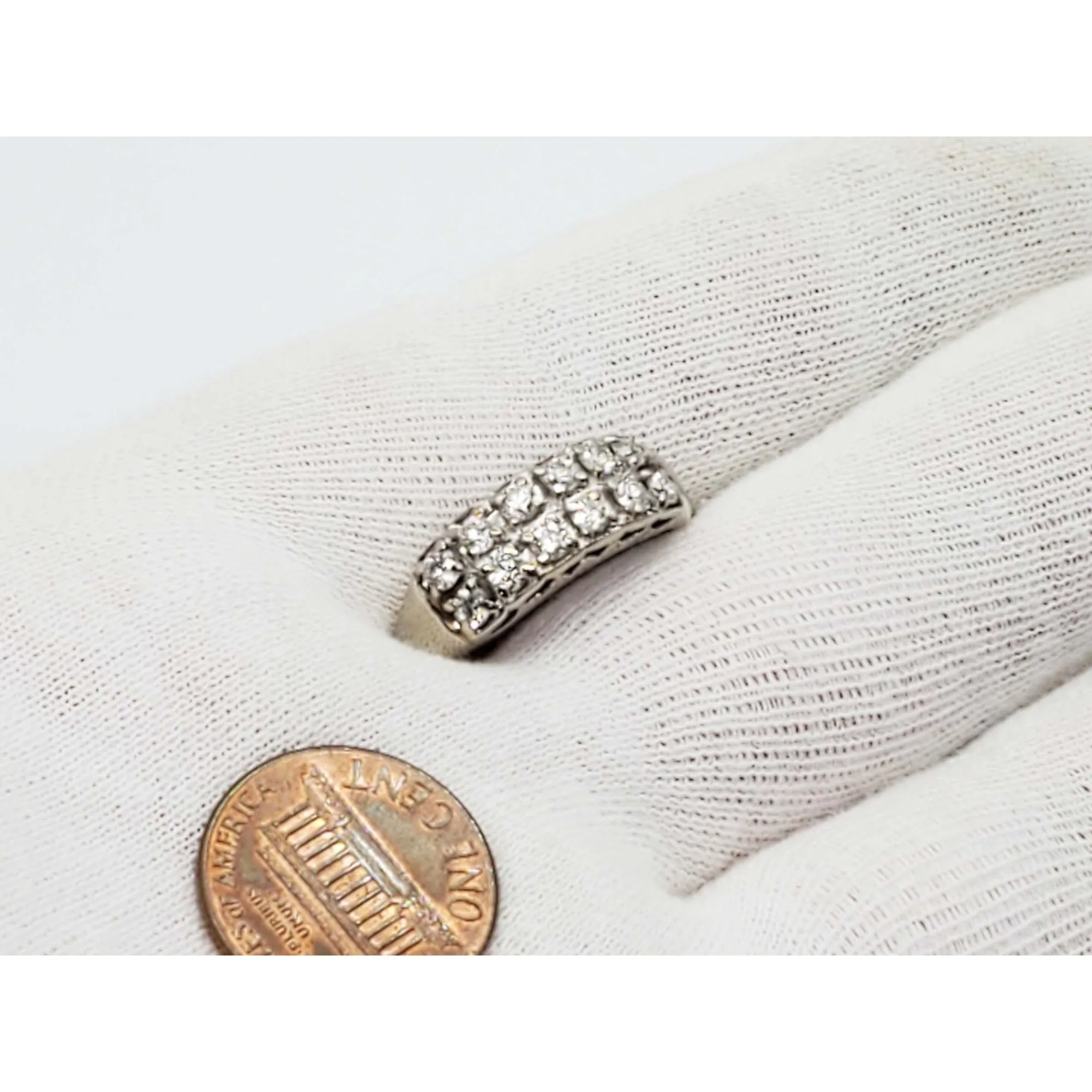 0.6 ctw Natural Diamond 2-Row Filigree Band Ring 14k White Gold Size 11