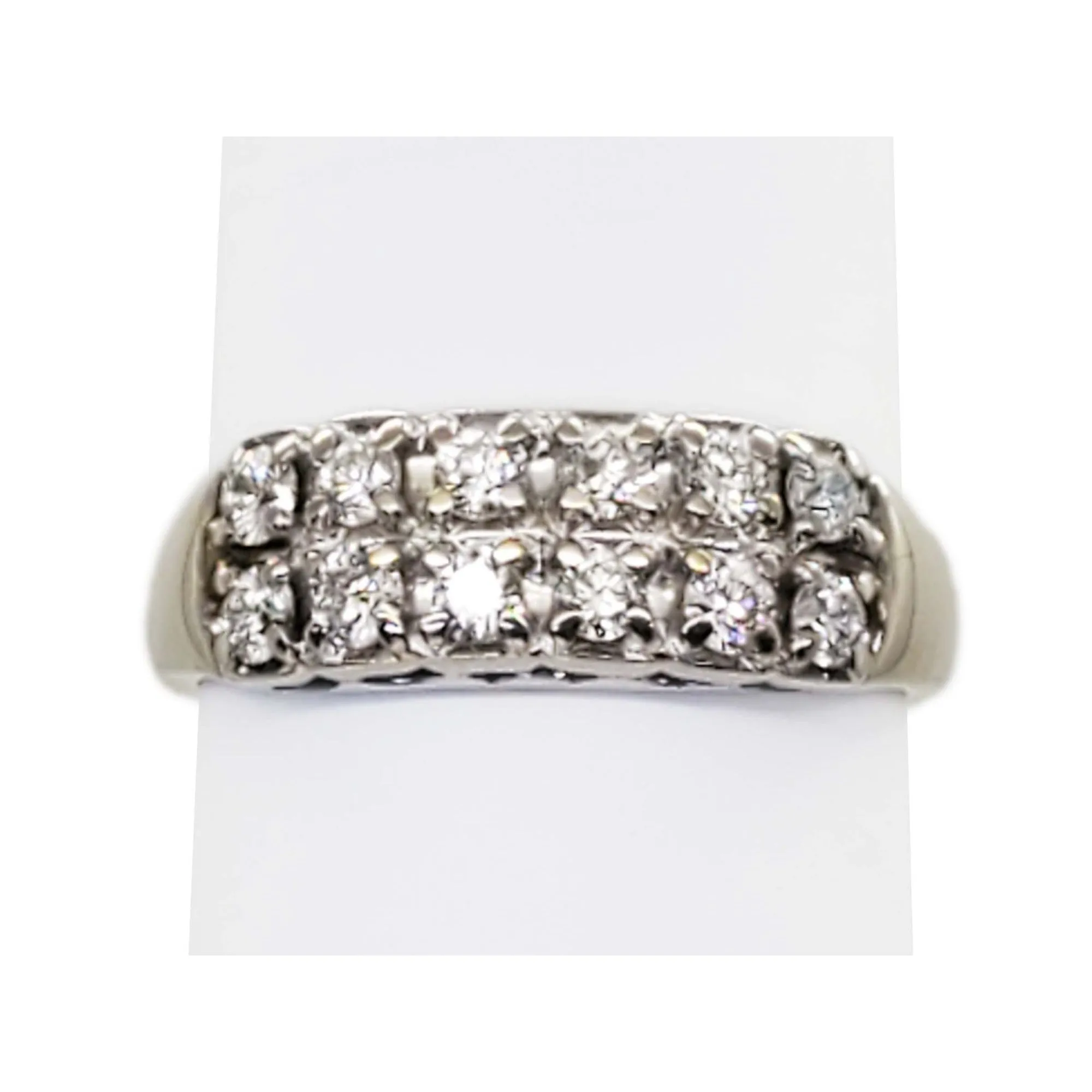 0.6 ctw Natural Diamond 2-Row Filigree Band Ring 14k White Gold Size 11