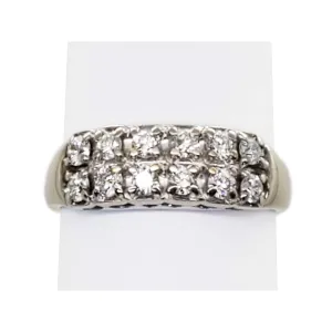 0.6 ctw Natural Diamond 2-Row Filigree Band Ring 14k White Gold Size 11