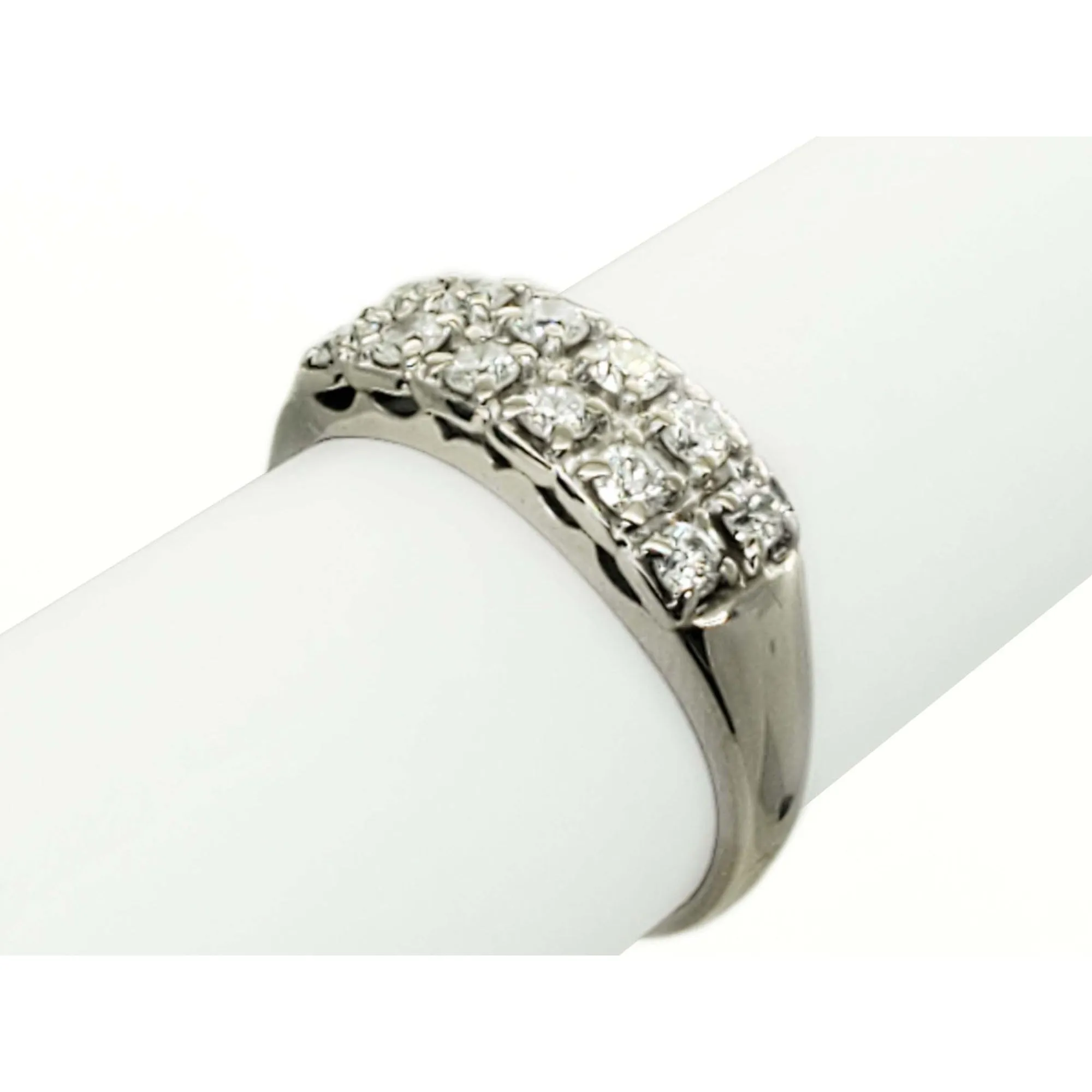 0.6 ctw Natural Diamond 2-Row Filigree Band Ring 14k White Gold Size 11