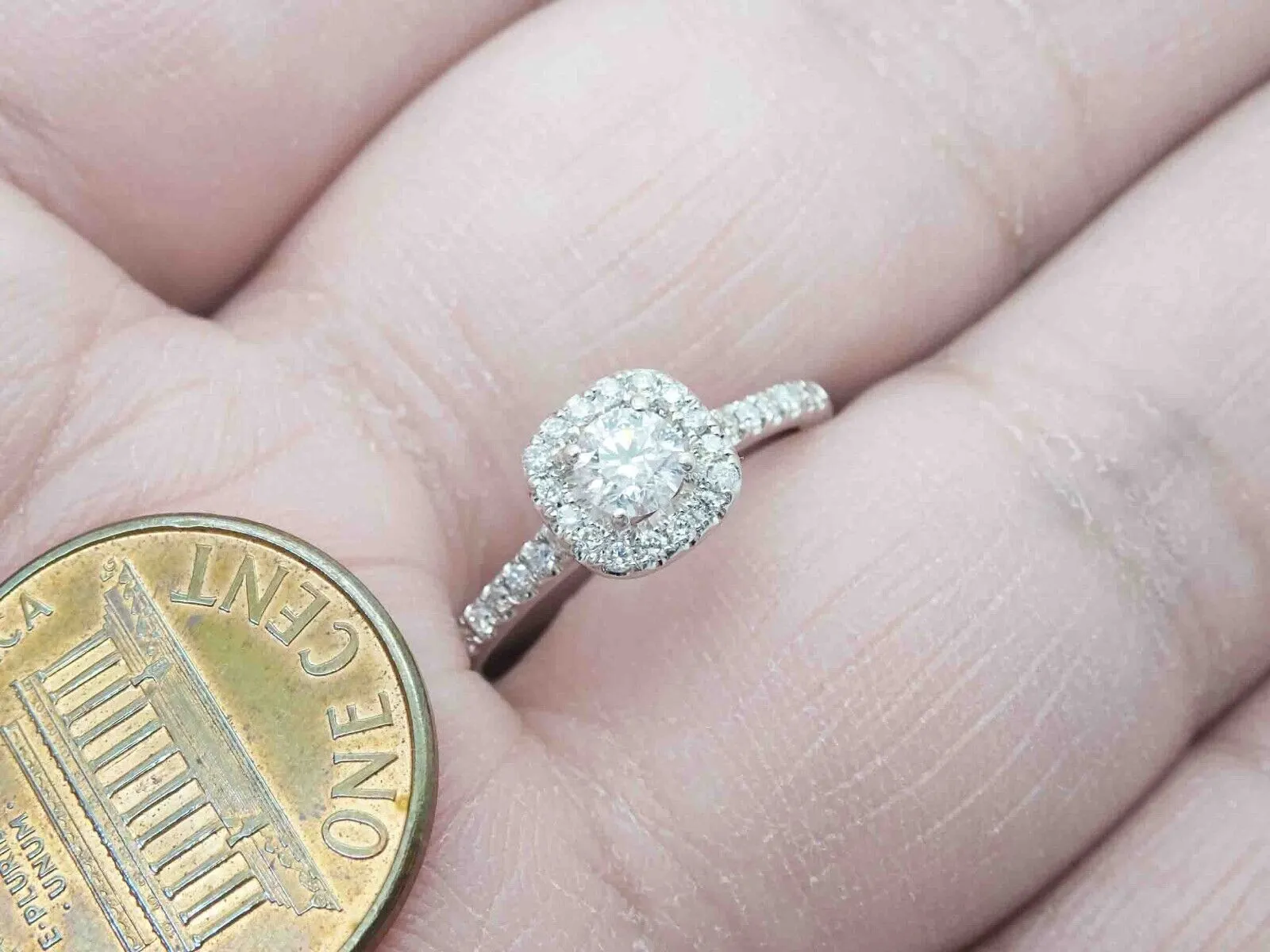 0.73ct tw Natural Diamond Halo Engagement Band Ring 10k White Gold Size 5.5