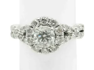 1.21ct tw Natural Diamond Halo Engagement Band Ring 14k White Gold Size 4.75