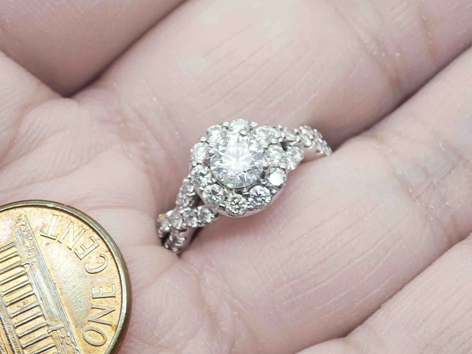 1.21ct tw Natural Diamond Halo Engagement Band Ring 14k White Gold Size 4.75