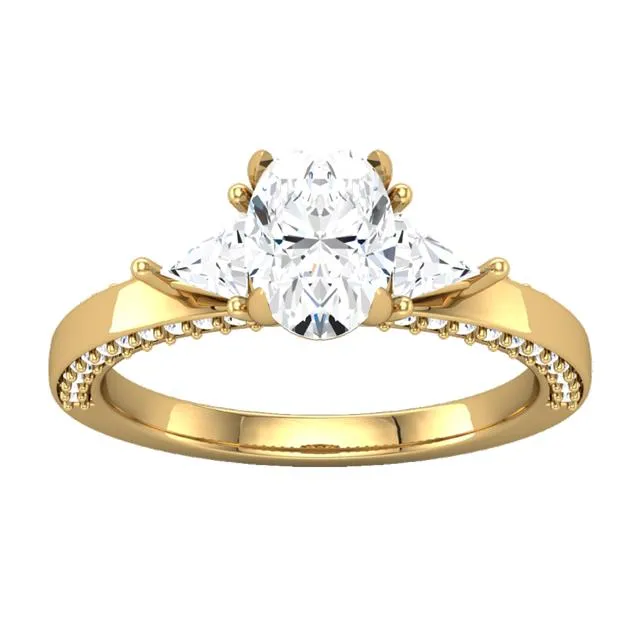 14K Gold 4 Claw Prongs Three-stone Engagement Ring with Lab-grown Diamonds