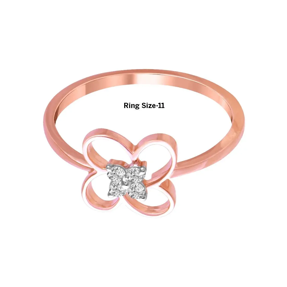 14K Gold Ring With A Butterfly Design And A Diamond-studded Centre Arranged In A Four-petal Pattern