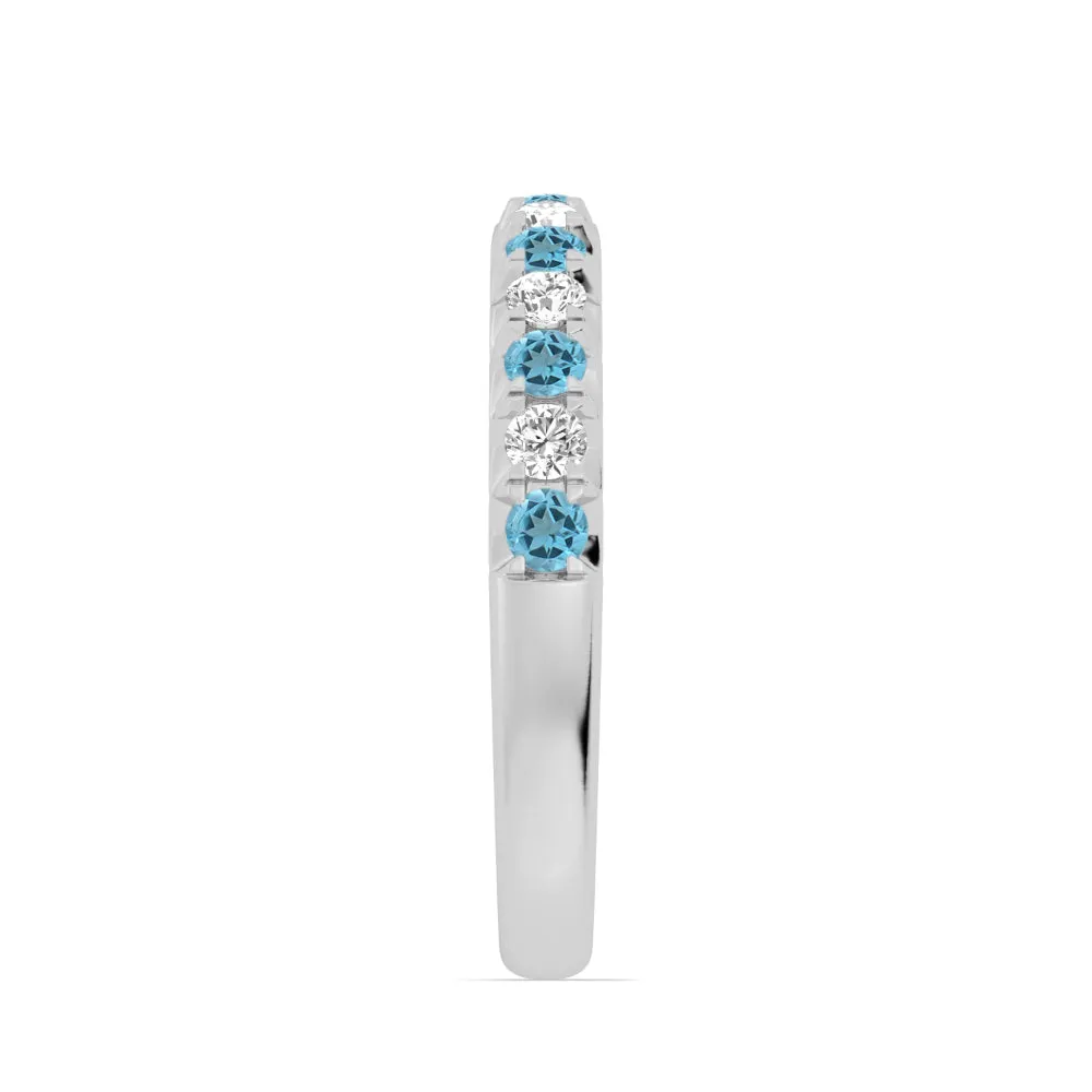14k Gold Swiss Blue Topaz and Diamond Band