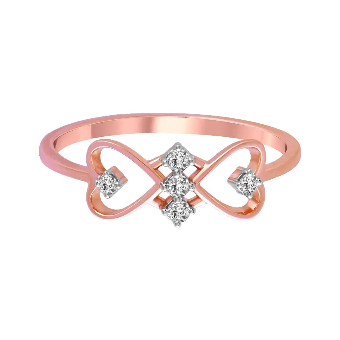 14K Rose Gold Ring With A Double-heart Design And Diamond Accents