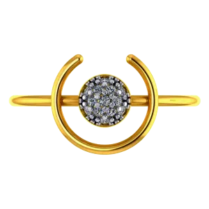 14k Unique Gold Ring With A Circular And Semi Circular Design