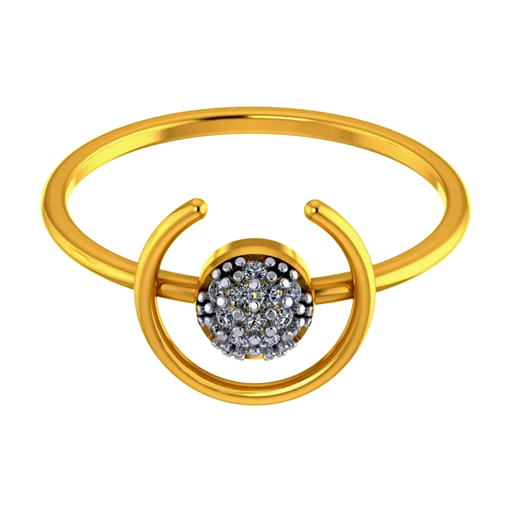 14k Unique Gold Ring With A Circular And Semi Circular Design