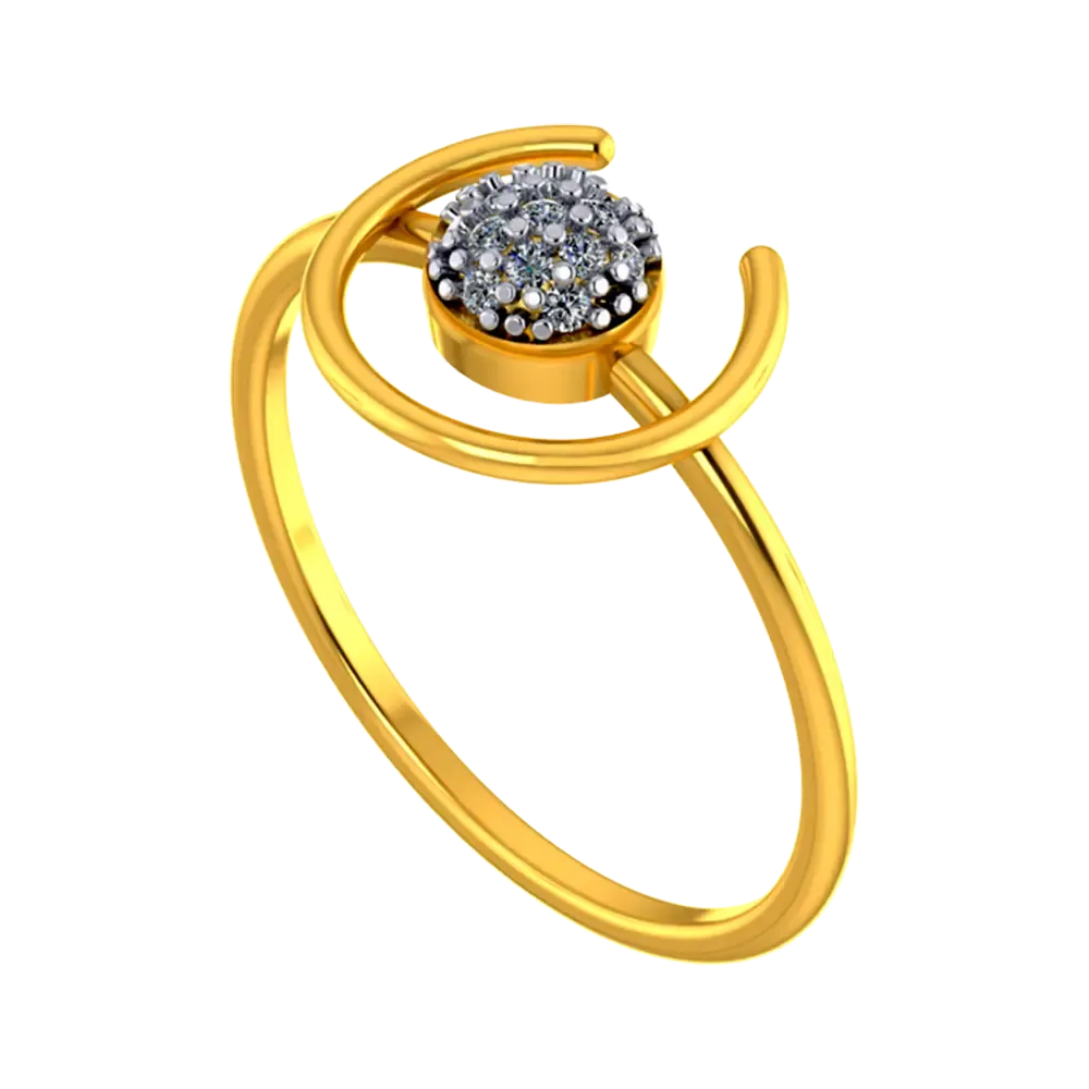14k Unique Gold Ring With A Circular And Semi Circular Design