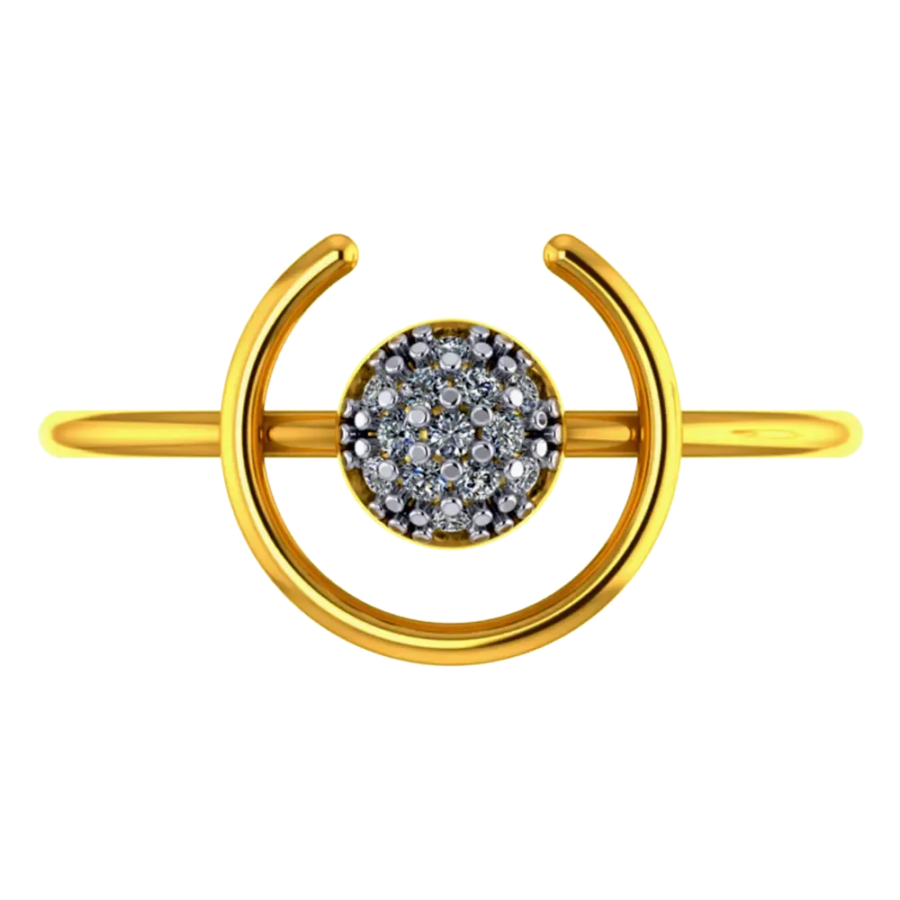 14k Unique Gold Ring With A Circular And Semi Circular Design