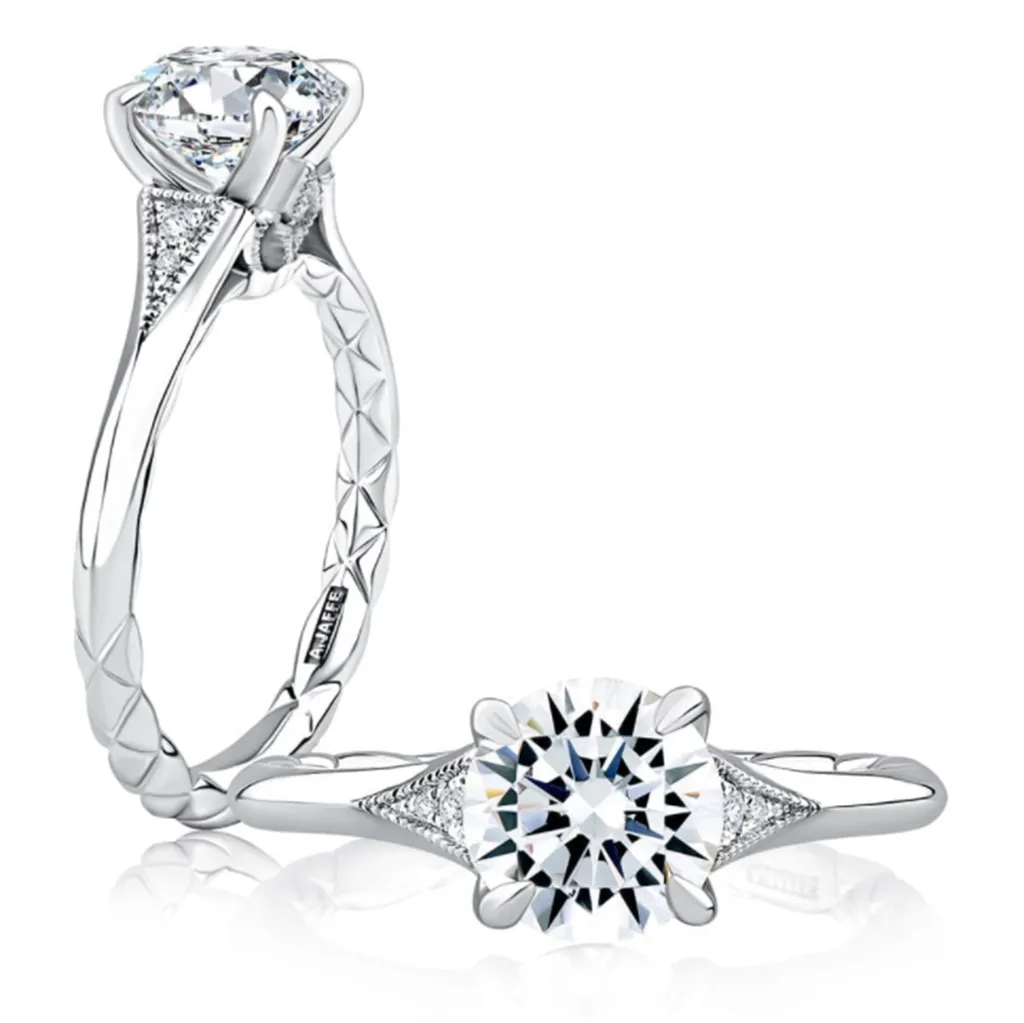 14K White Gold Classic Milgrain Diamond Engagement Ring