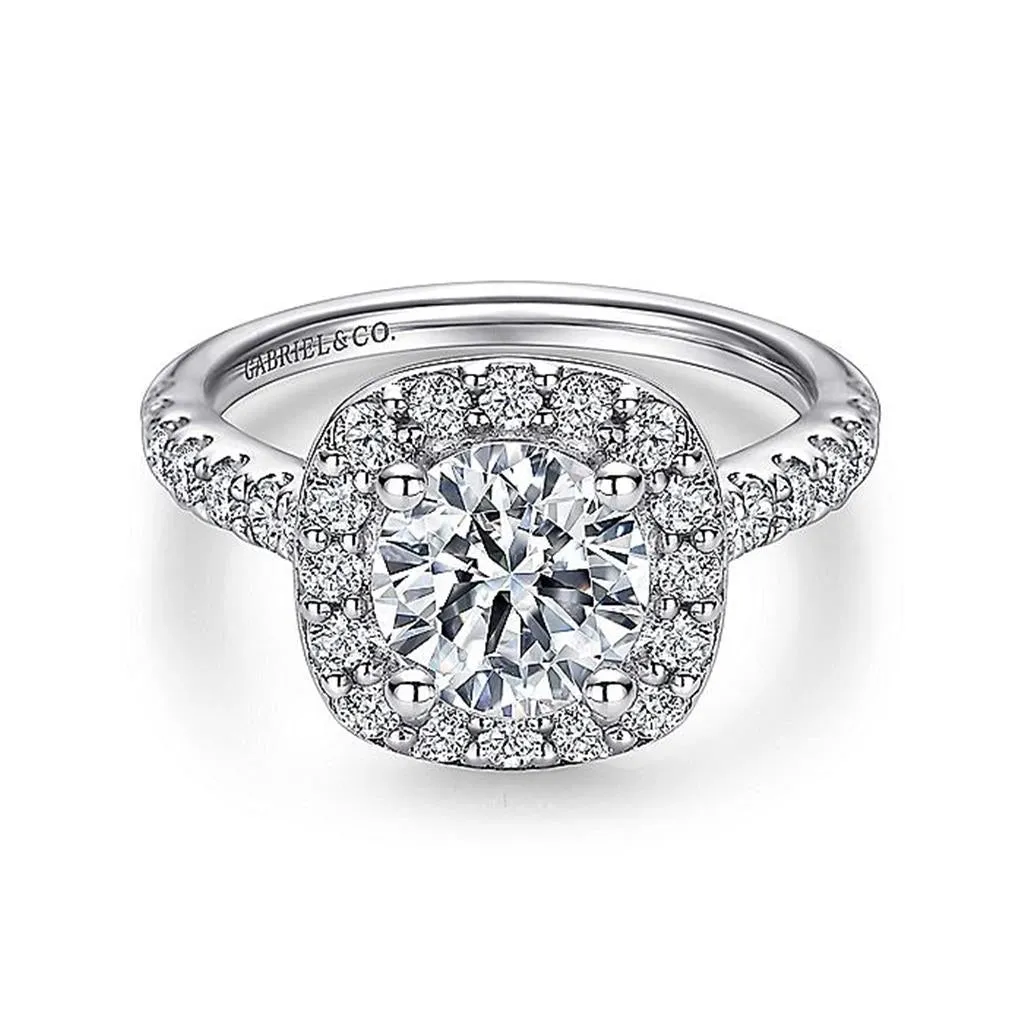 14K White Gold 'Lyla' Halo Round Natural Diamonds Natural Diamonds Engagement Ring