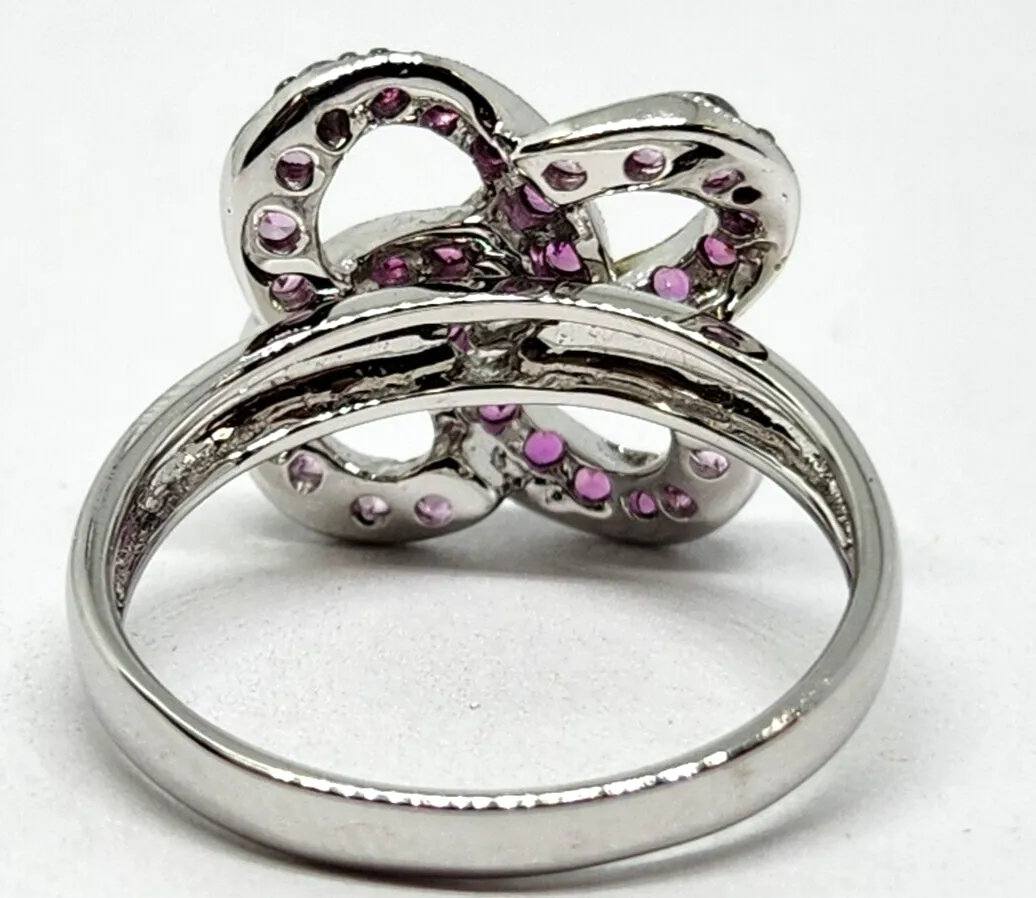 14k White Gold Pink Natural Stone Crisscross Ring, Size 10.25