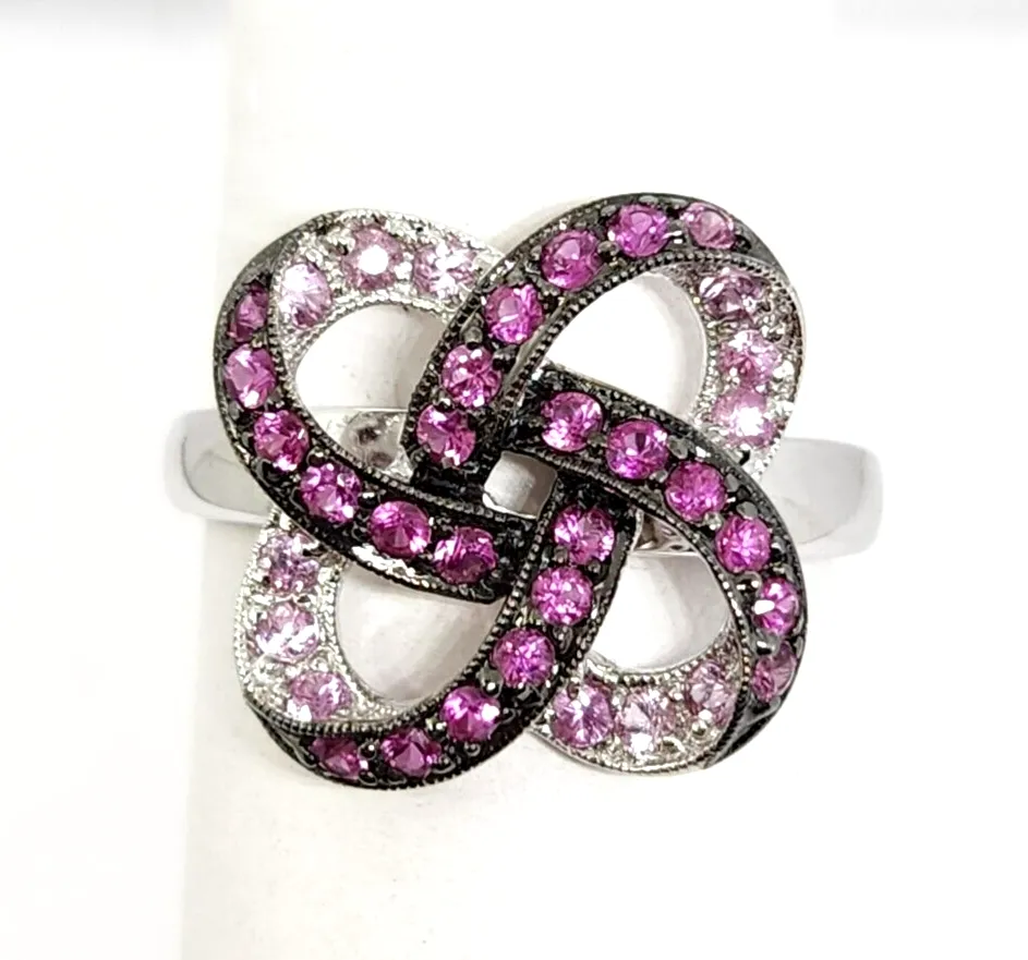 14k White Gold Pink Natural Stone Crisscross Ring, Size 10.25