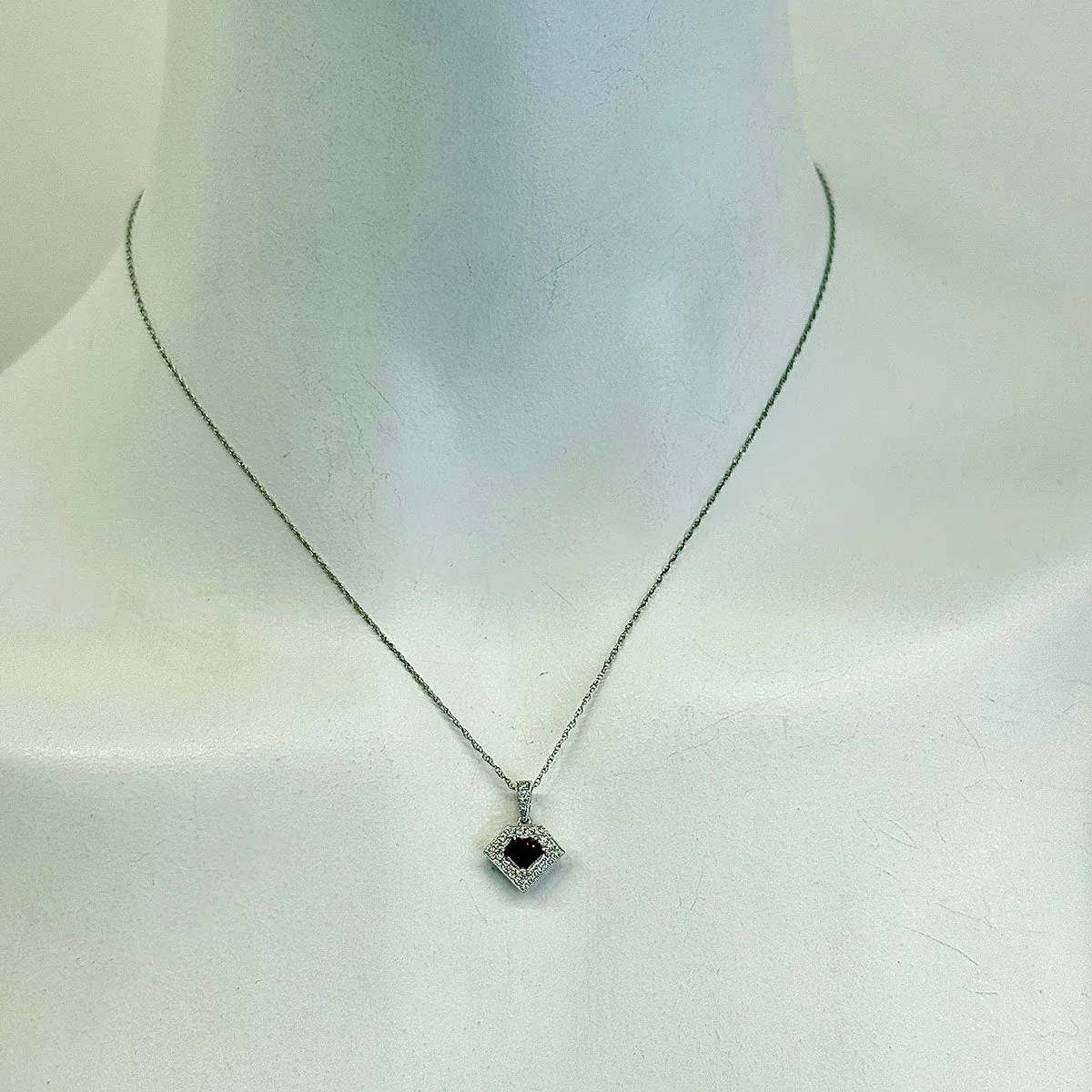 14K White Gold  Ruby and Diamond Pendant Necklace