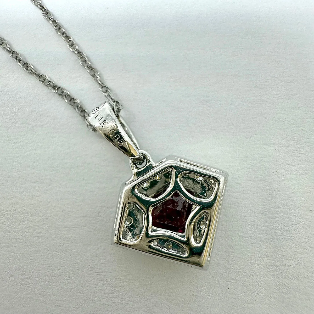 14K White Gold  Ruby and Diamond Pendant Necklace