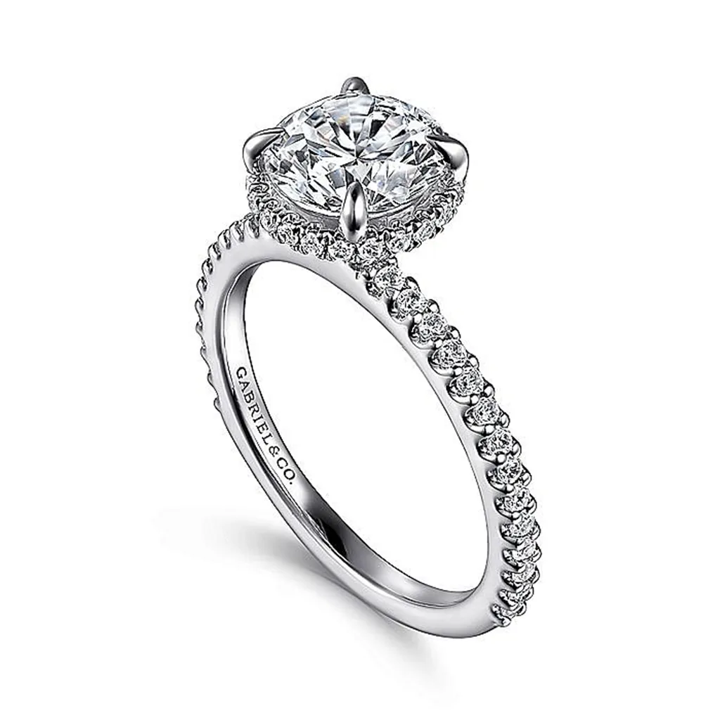 14K White Gold 'Senne' Hidden Halo Round Diamond Engagement Ring