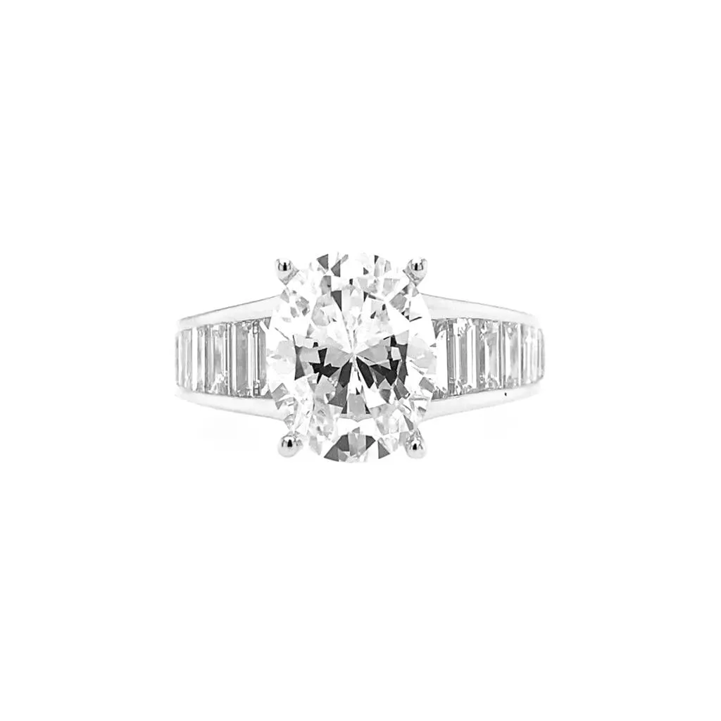 14K White Gold Wide Band Oval Diamond Engagement Ring