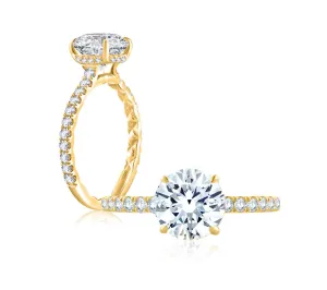 14K Yellow Gold Hidden Halo Quilted Round Diamond Engagement Ring