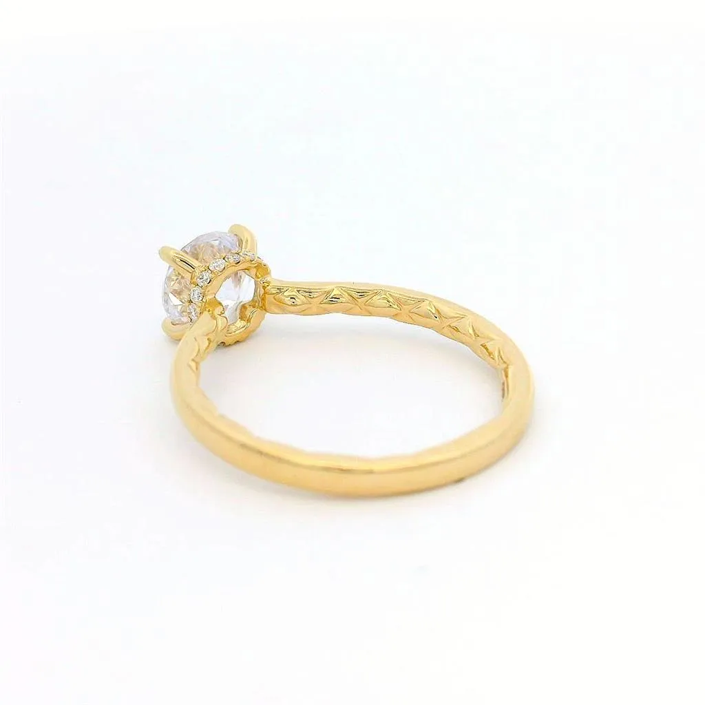 14K Yellow Gold Hidden Halo Round Natural Diamonds Engagement Ring