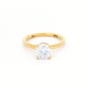 14K Yellow Gold Hidden Halo Round Natural Diamonds Engagement Ring
