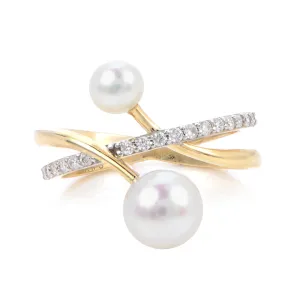 14K Yellow Gold Pearl And Diamond Twist Fashion Ring