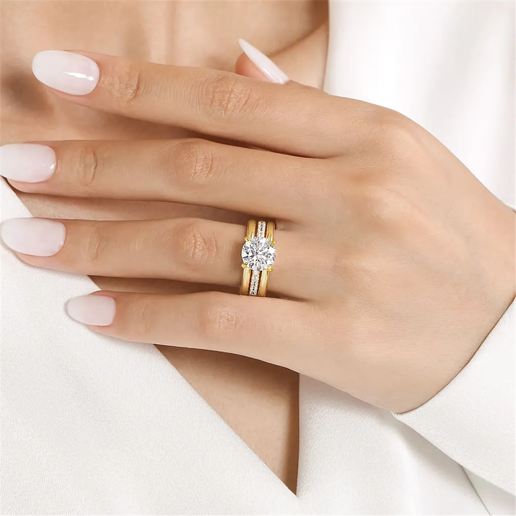 14K Yellow Gold 'Reeba' Wide Band Round Natural Diamonds Natural Diamonds Engagement Ring
