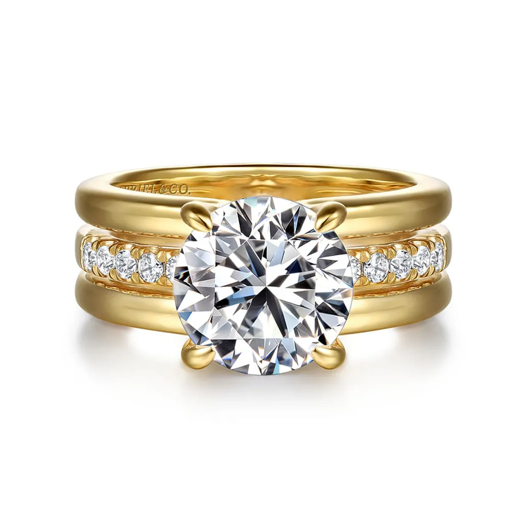 14K Yellow Gold 'Reeba' Wide Band Round Natural Diamonds Natural Diamonds Engagement Ring