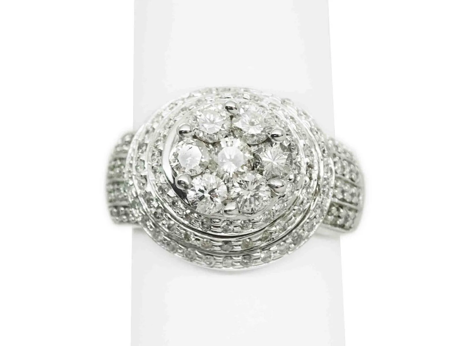 1.57ct tw Natural Diamond Cluster Step Dome Ring 14k White Gold Size 7.5