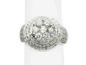 1.57ct tw Natural Diamond Cluster Step Dome Ring 14k White Gold Size 7.5