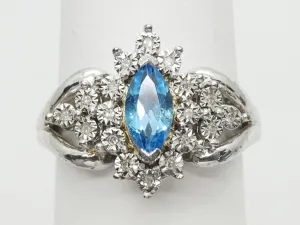 1.5ct tw Marquise Blue & White CZ Burst Filigree Sterling Silver Ring Size 7