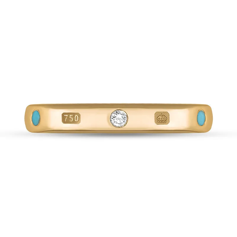 18ct Rose Gold 0.06ct Diamond Turquoise King's Coronation Hallmark 3mm Ring D