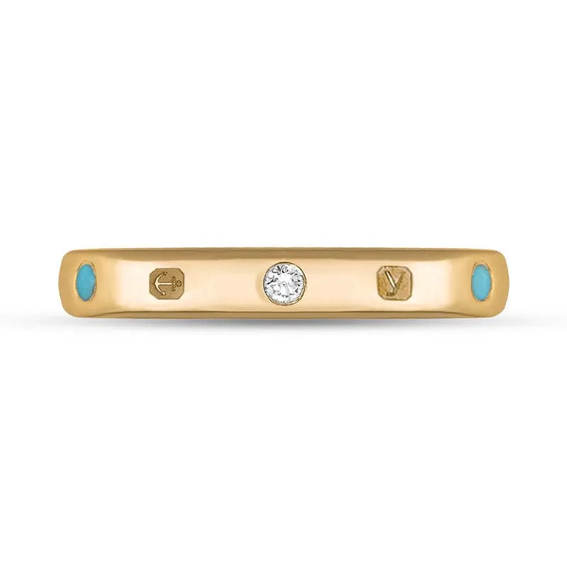 18ct Rose Gold 0.06ct Diamond Turquoise King's Coronation Hallmark 3mm Ring D