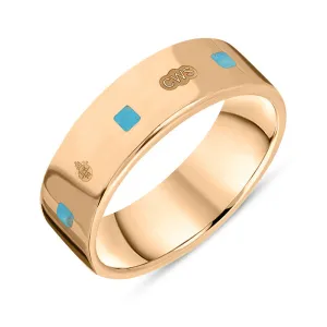 18ct Rose Gold Turquoise Queen's Jubilee Hallmark Princess Cut 6mm Ring D