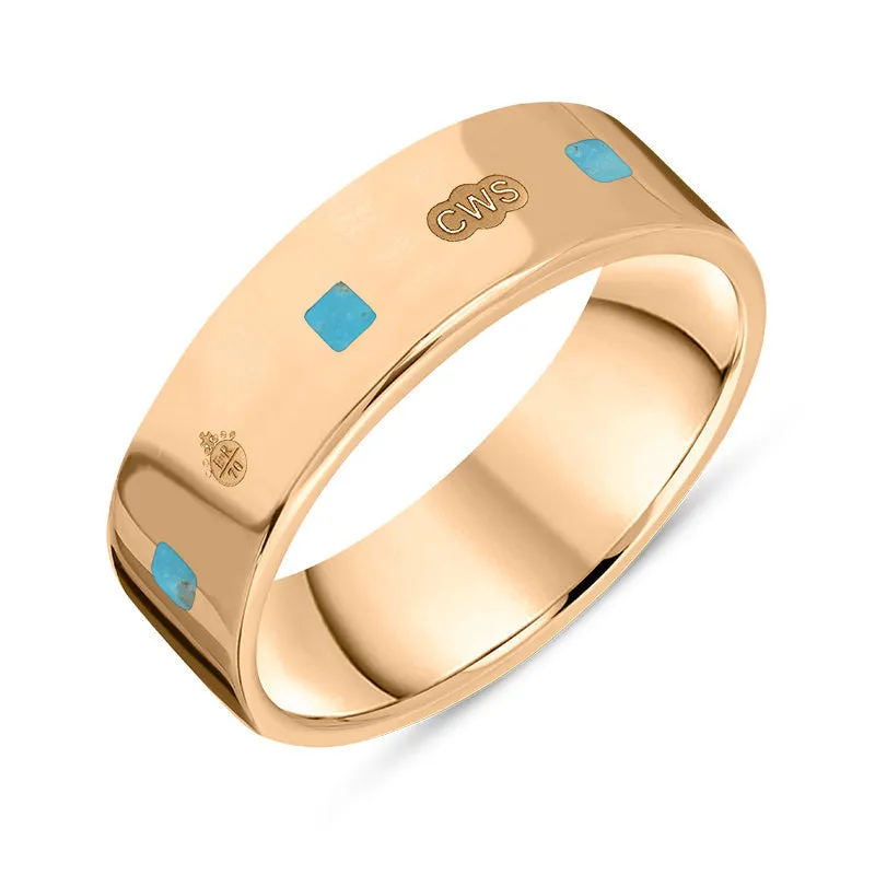 18ct Rose Gold Turquoise Queen's Jubilee Hallmark Princess Cut 6mm Ring D