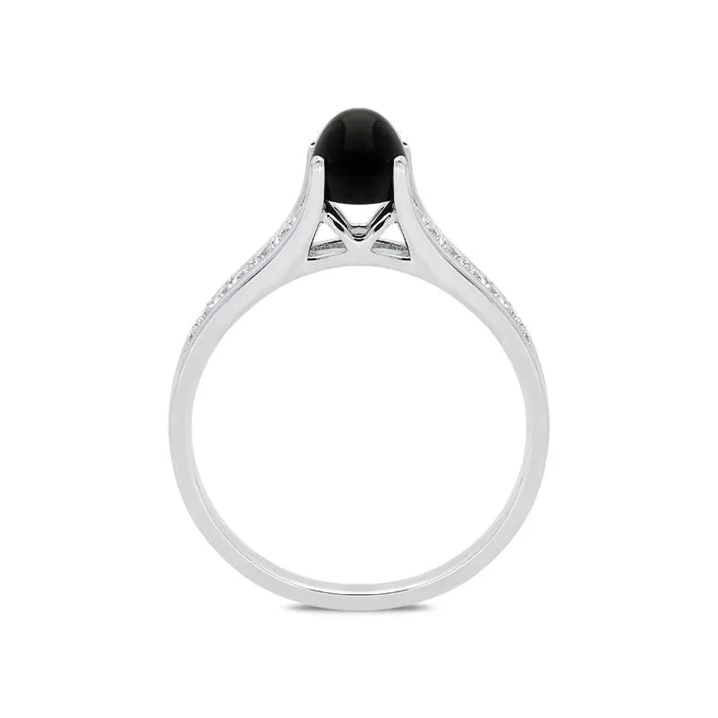 18ct White Gold Whitby Jet 0.15ct Diamond Shoulders Ring