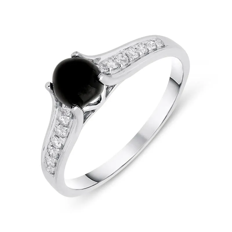 18ct White Gold Whitby Jet 0.15ct Diamond Shoulders Ring