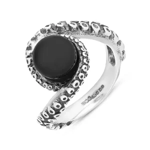 18ct White Gold Whitby Jet Bead Twist Tentacle Ring
