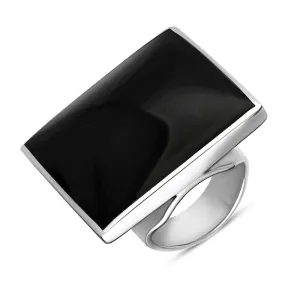 18ct White Gold Whitby Jet Hallmark Large Square Ring