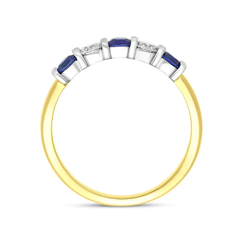 18ct Yellow Gold Sapphire Diamond Half Eternity Ring
