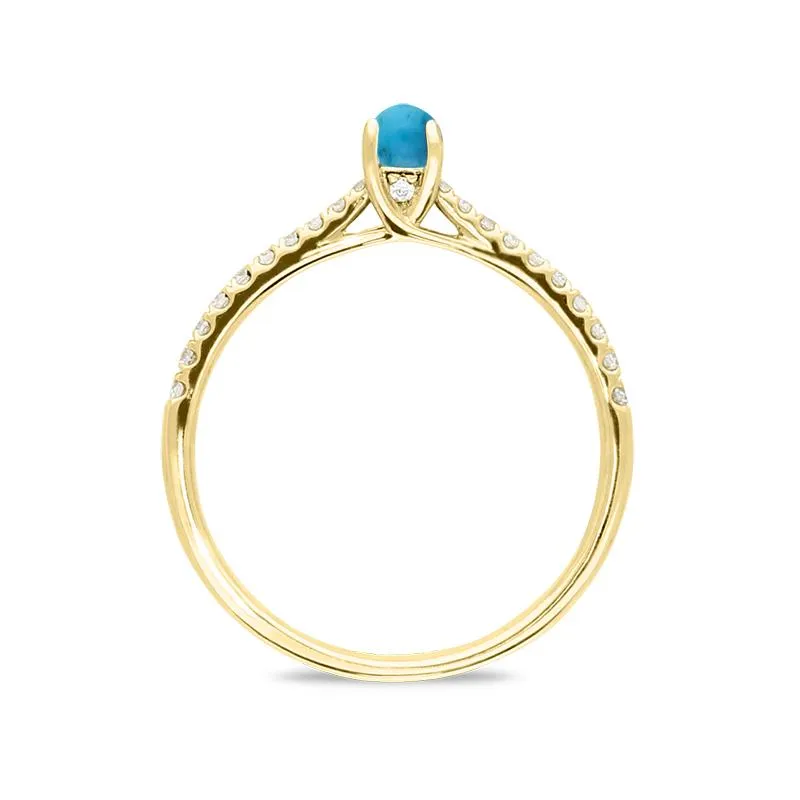 18ct Yellow Gold Turquoise Diamond Round Solitaire Ring