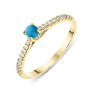 18ct Yellow Gold Turquoise Diamond Round Solitaire Ring