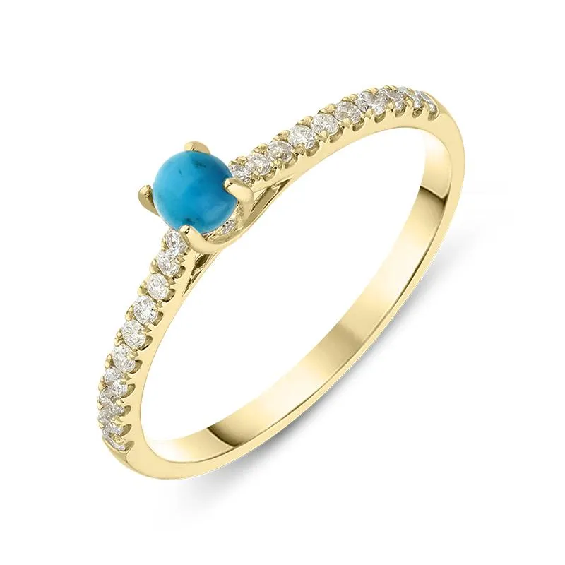 18ct Yellow Gold Turquoise Diamond Round Solitaire Ring