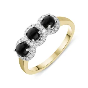 18ct Yellow Gold Whitby Jet 0.24ct Diamond 3 Stone Ring