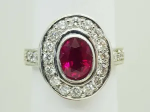 2.22ct tw Natural Ruby Ring & Earth Mined Diamond Halo 18k White Gold Size 6.5