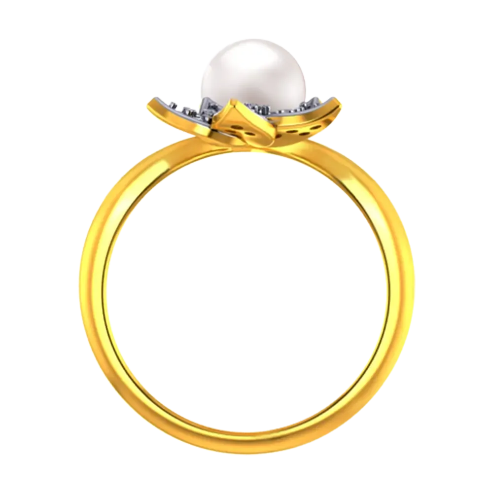 22k Gold Ring With A Pearl And Floral Design Adorned With Stones
